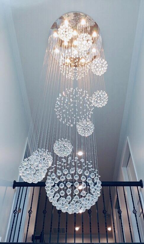 K9 Crystal Raindrop Globe Spiral Chandelier for Entryway and Staircase