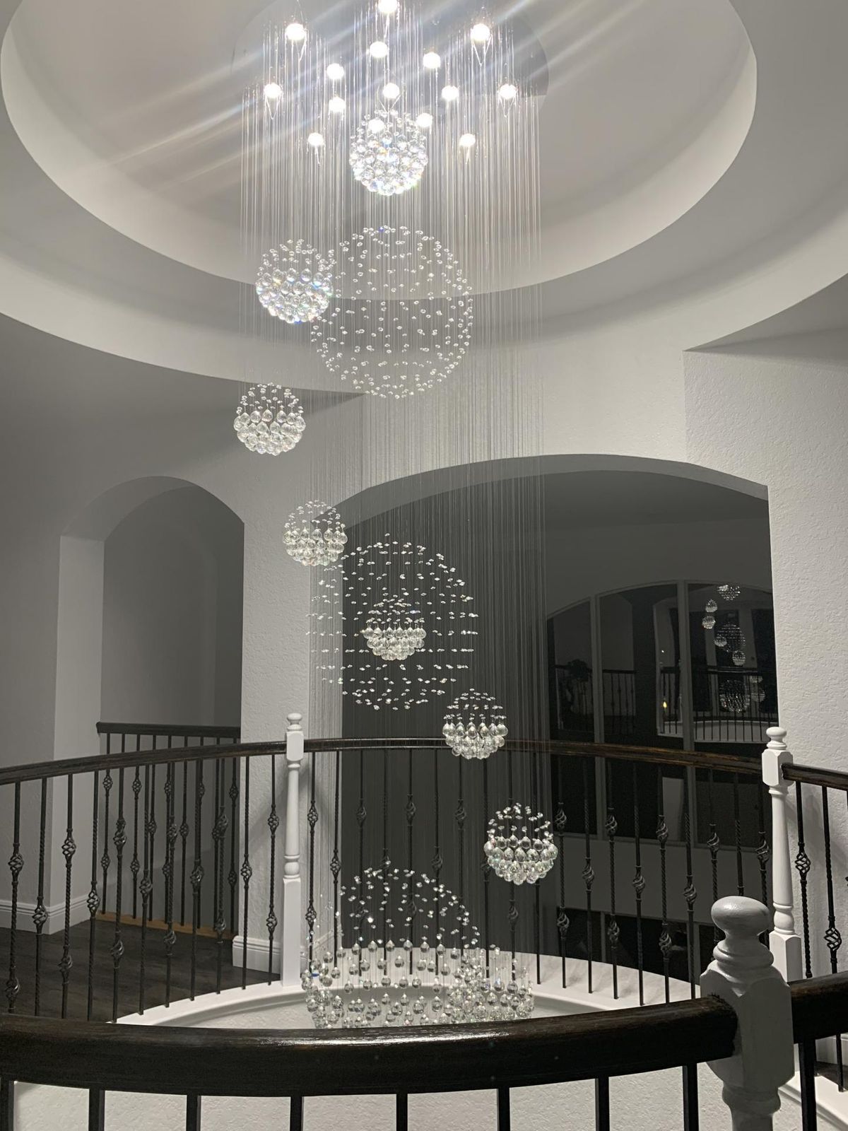 K9 Crystal Raindrop Globe Spiral Chandelier for Entryway and Staircase