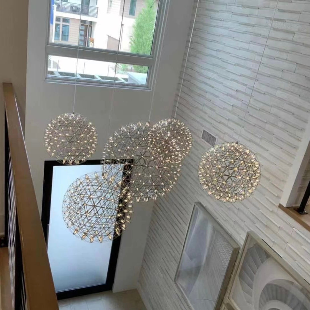 Round Starry Sky Chandelier Light Fire Ball Ceiling Lighting for Living Room / cottage / high-Ceiling