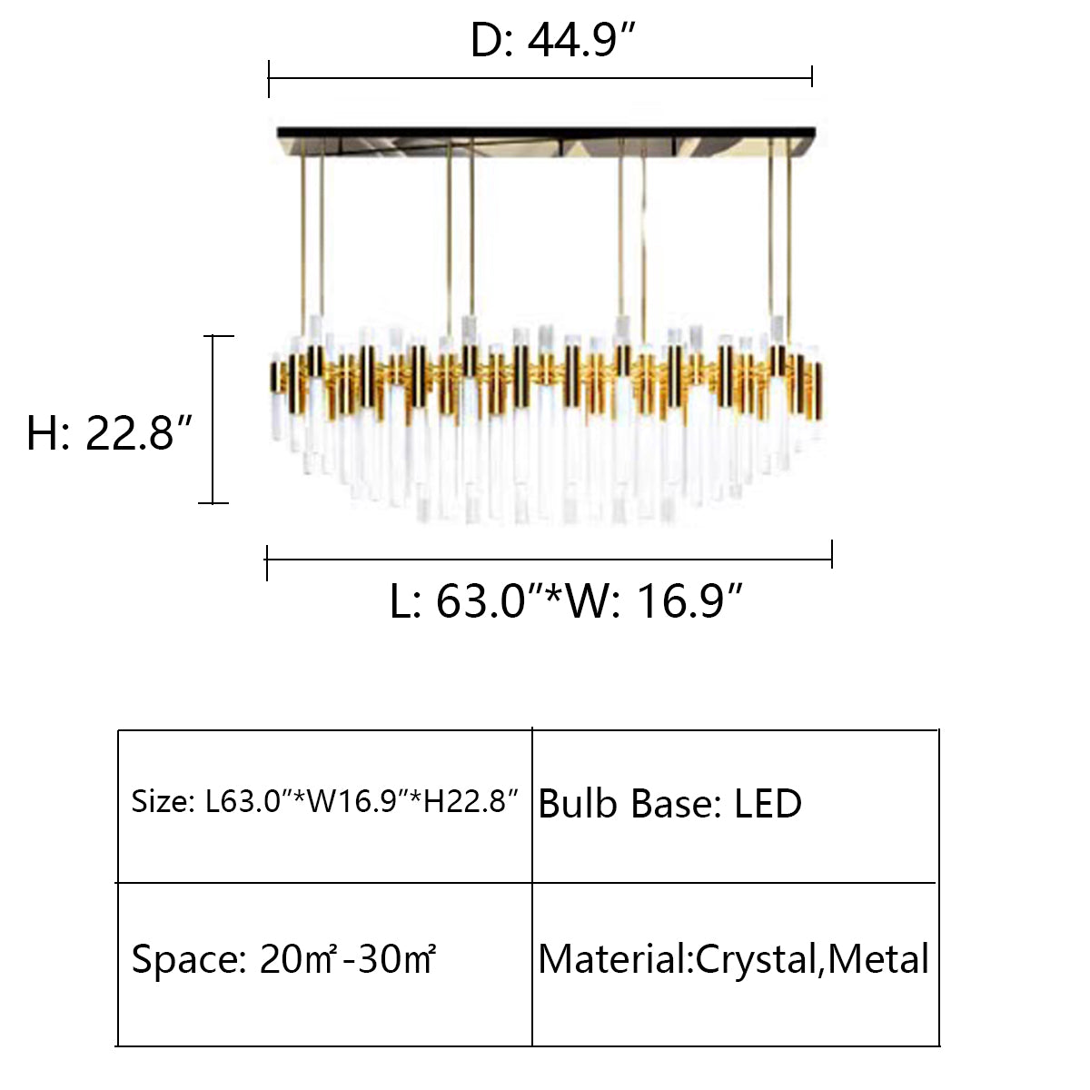 Luxury Illumination Crystal Pendant Light with Metal Finish, Round and Rectangle Shapes for Modern Minimalism