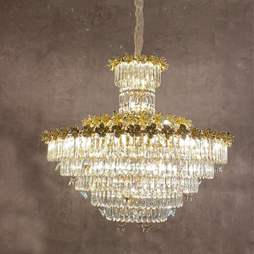 Modern Light Luxury Art Design Butterfly Multi-Tiered Round Crystal Chandelier with Golden Flowers for Living