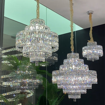 Delicate Light Luxury Multi-Layers Silver Round Crystal Chandelier for Living / dining Room / bedroom /