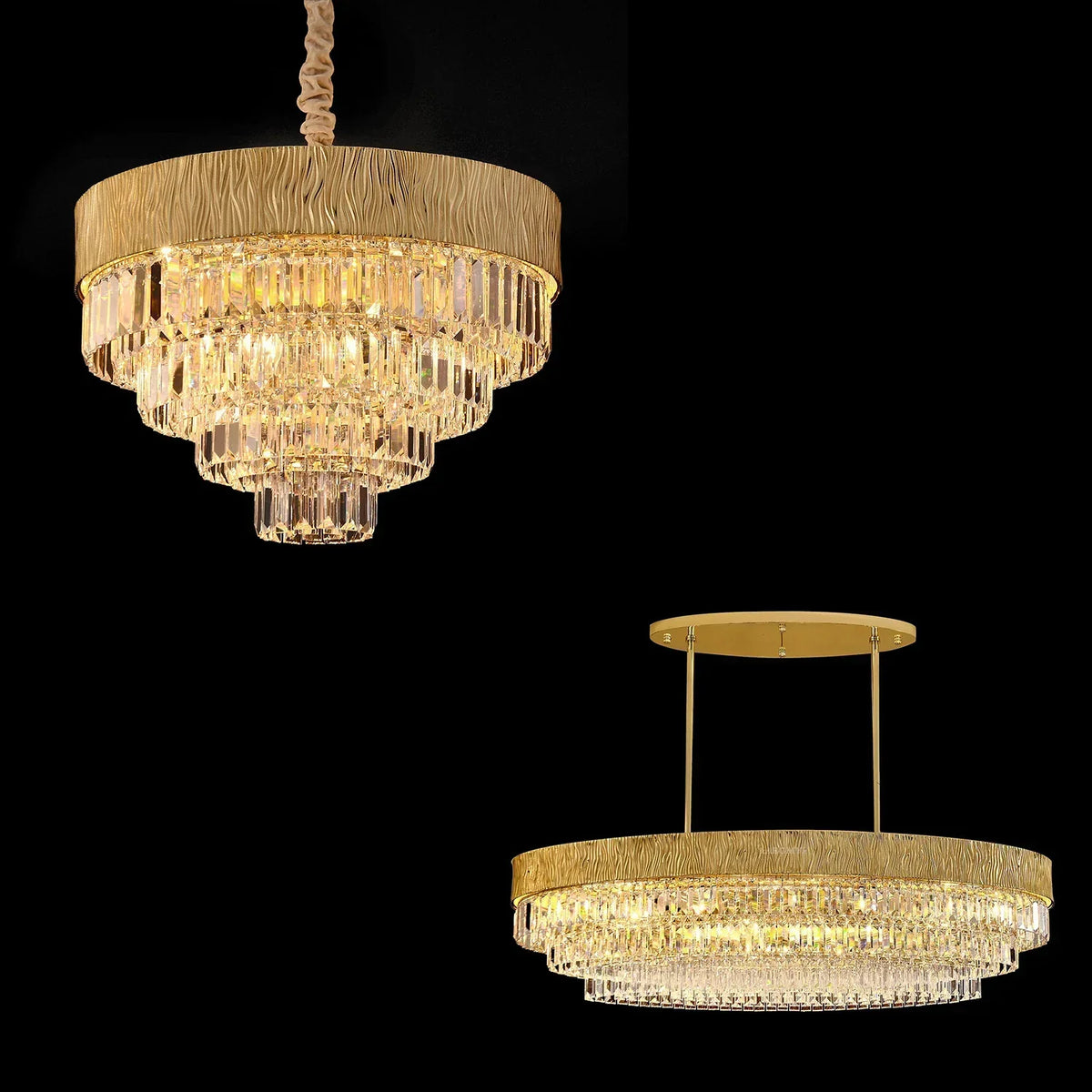 New Modern Gold Round / oval Light Luxury Ceiling Crystal Chandelier Set for Living Room / dining Room