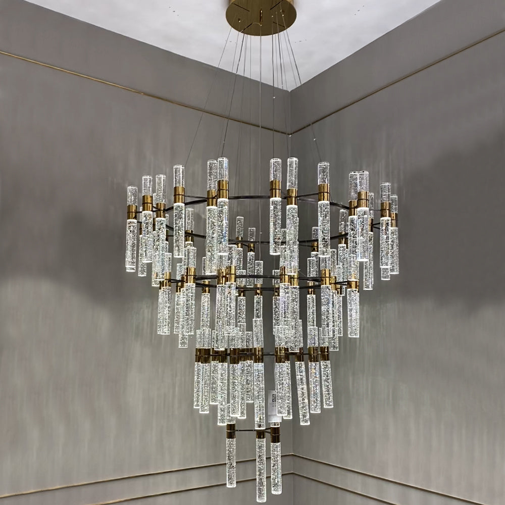 Oversized Modern Luxury 4-Tiered Bubble Crystal Icicle Chandelier for High-Ceiling