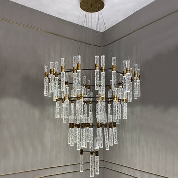 Oversized Modern Luxury 4-Tiered Bubble Crystal Icicle Chandelier for High-Ceiling