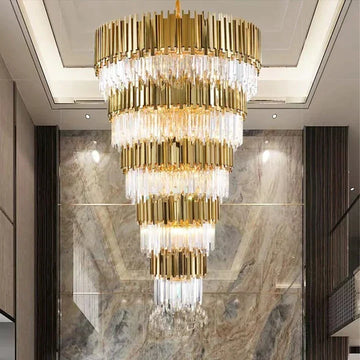 Extra Large Modern Multilayer Pendant Chandelier in Gold Finish Luxury Light for Large Staircase / duplex /