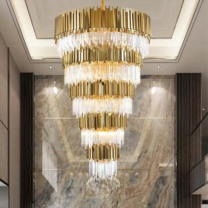 Extra Large Modern Multilayer Pendant Chandelier in Gold Finish Luxury Light for Large Staircase / duplex /