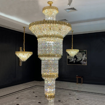 Oversized Luxury Gold Tiered Designer Crystal Chandelier for Large Hallway / foyer / entryway