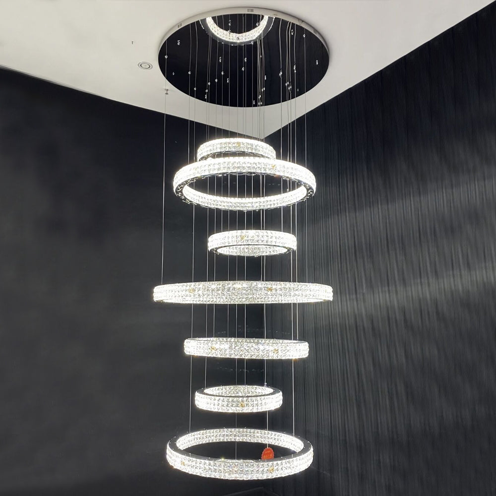 New Modern Light Luxury Oversized Multi-Tiered Rings Crystal Chandelier for Staircase / duplex / high-Ceiling