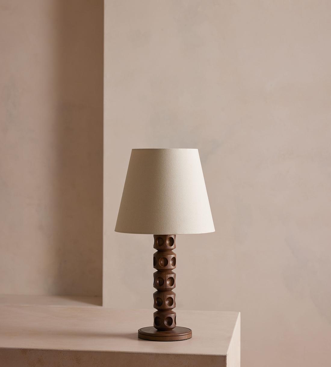 Oak Table Lamp with Antiqued Brass Finish - Erhaus product image 1