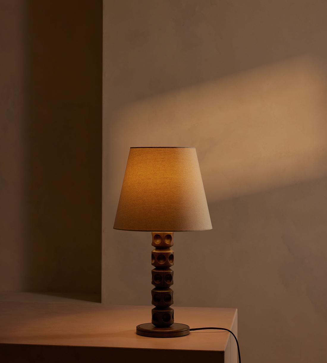 Oak Table Lamp with Antiqued Brass Finish - Erhaus product image 1