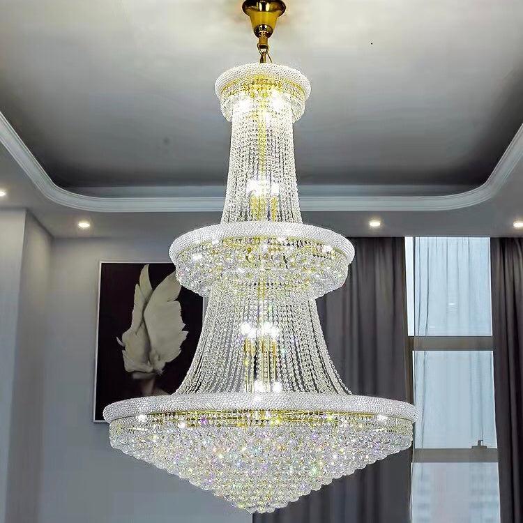 Luxury French Empire Chandelier for Villa Hall Ceiling Three-Layers Crystal Light for Hotel Lobby