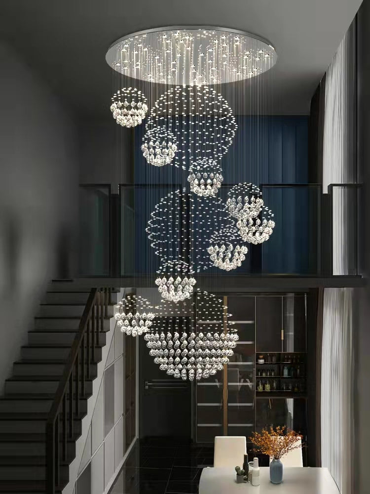 K9 Crystal Raindrop Globe Spiral Chandelier for Entryway and Staircase