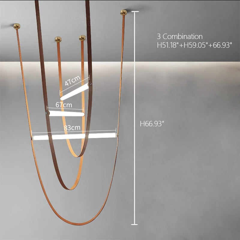 Designer U-Shaped LED Chandelier with Glass Tube, Leather Cable & Satin Stainless Steel Finish