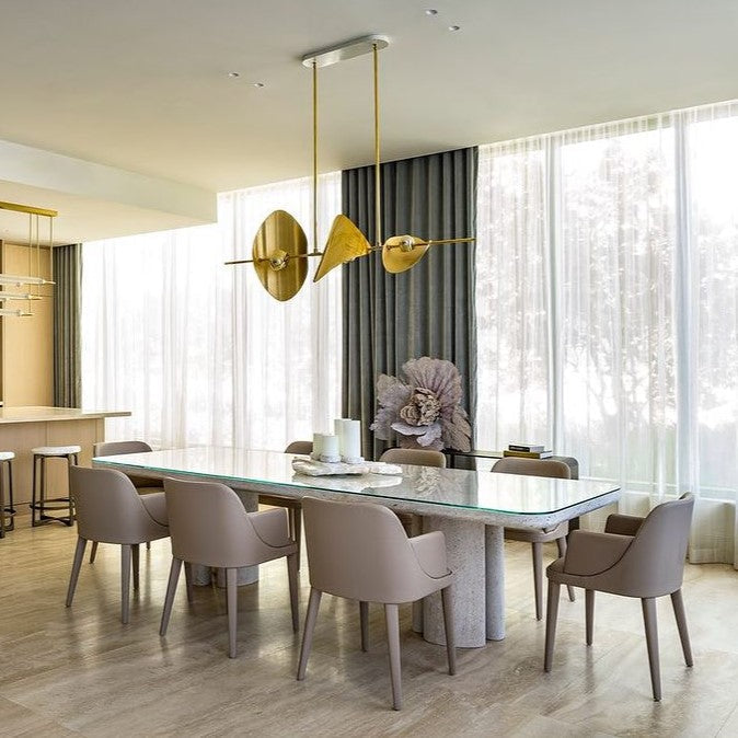 Minimalist Linear Brass Chandelier with High-Quality Finish for Dining Room and Kitchen Island