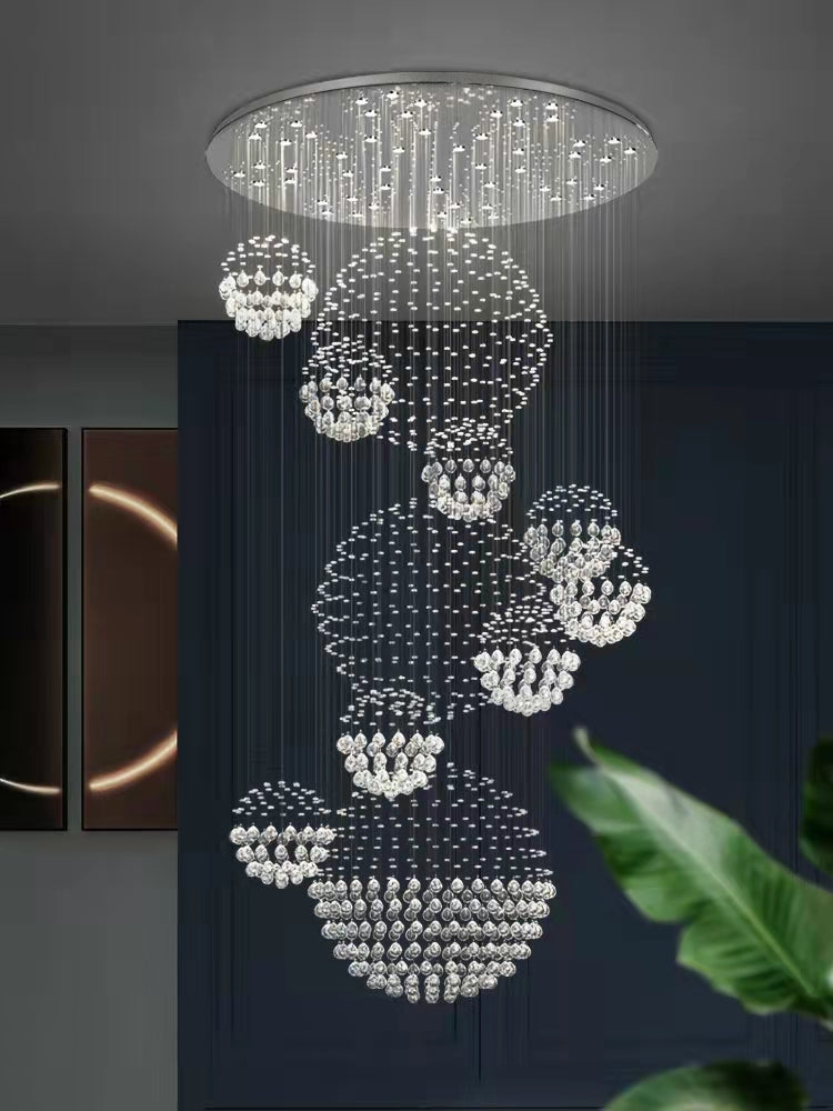 K9 Crystal Raindrop Globe Spiral Chandelier for Entryway and Staircase