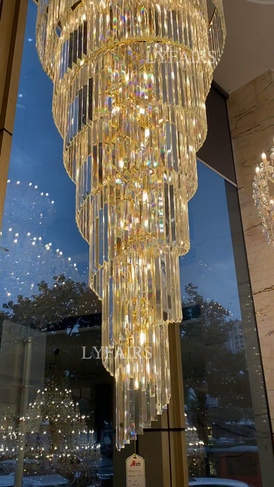 Extra Large Spiral Crystal Chandelier with Gold Finish – Luxury Quality Materials