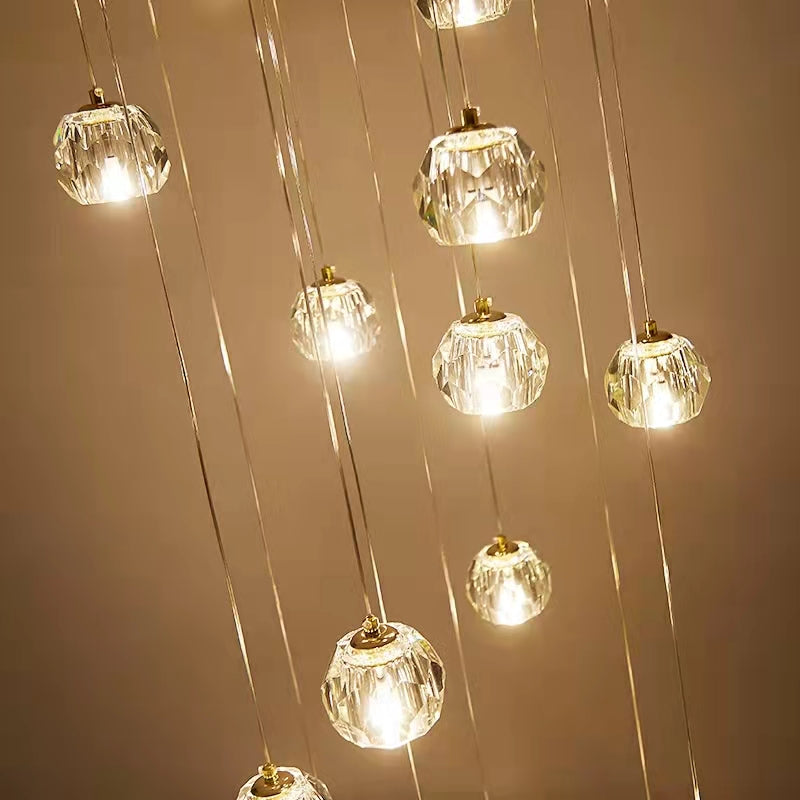 Sputnik K9 Crystal Chandelier Entryway Pure Copper Ceiling Light Foyer Hall Brass Lighting