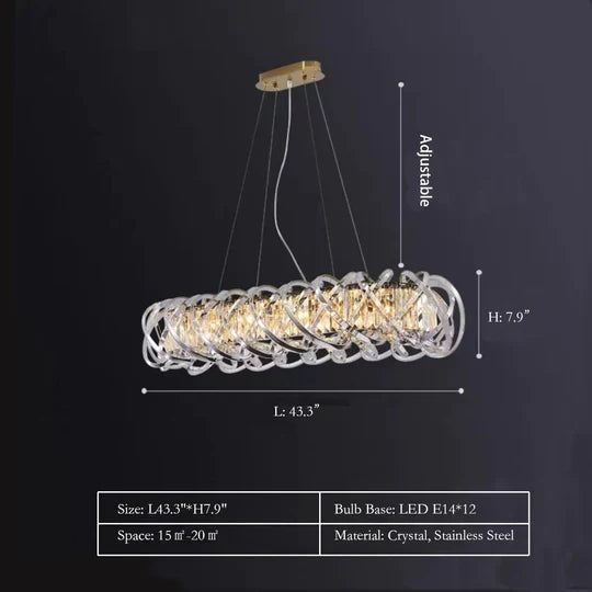 Modern Crystal Chandelier with Transparent Crossed Shell Finish, Round & Rectangle Shapes, K9 Crystal &