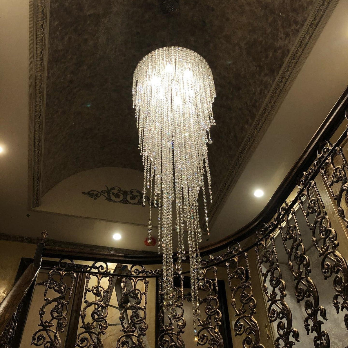 Extra Large Flush Mount Crystal Tassel Pendant Chandelier for Living Room / high-Ceiling Room / foyer