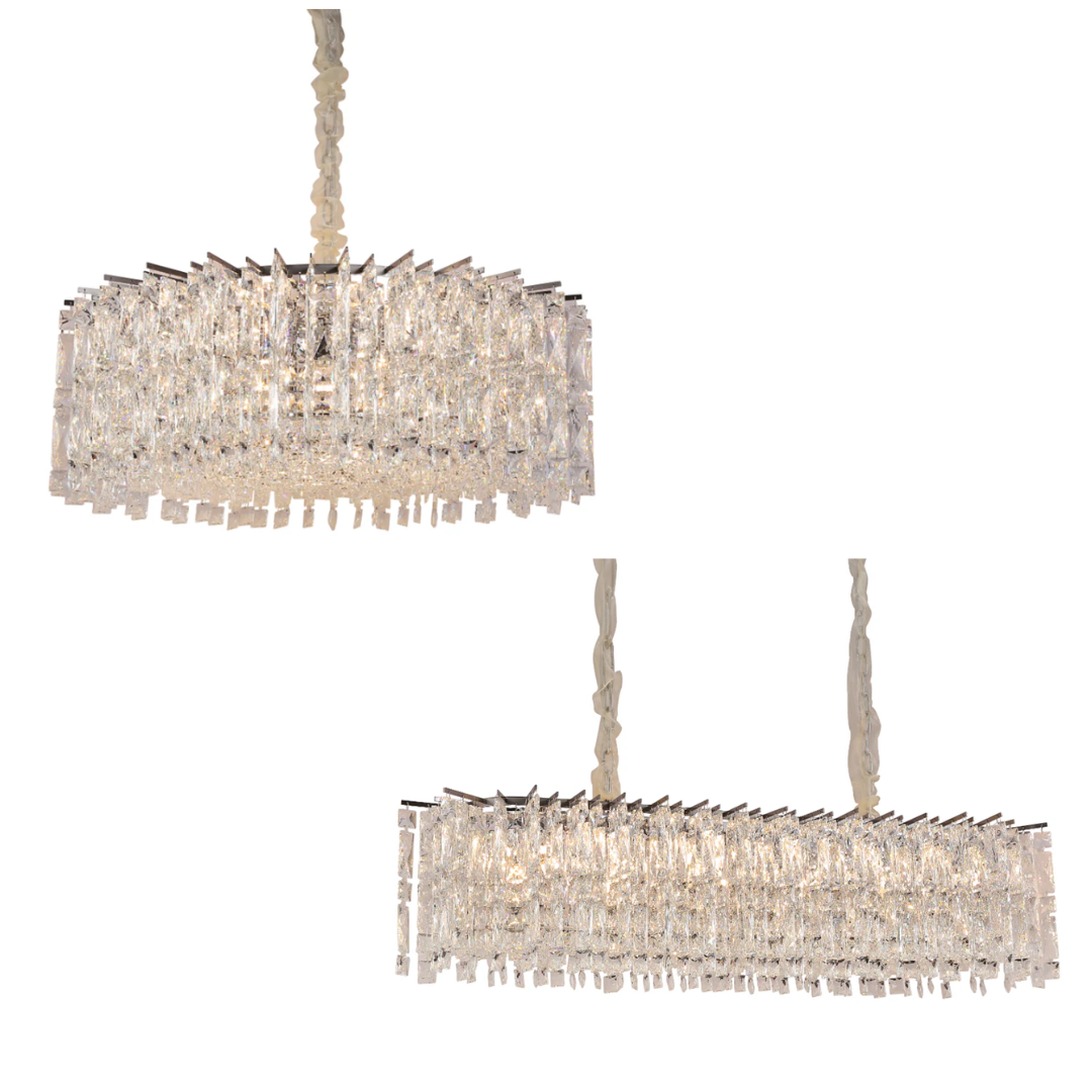 Modern Luxury Round / rectangle Ice Crystal Chandelier in Chrome Finish for Living / dining Room / bedroom