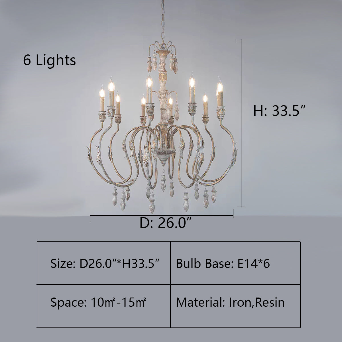 French Vintage Candle Chandelier for Living Room / bedroom