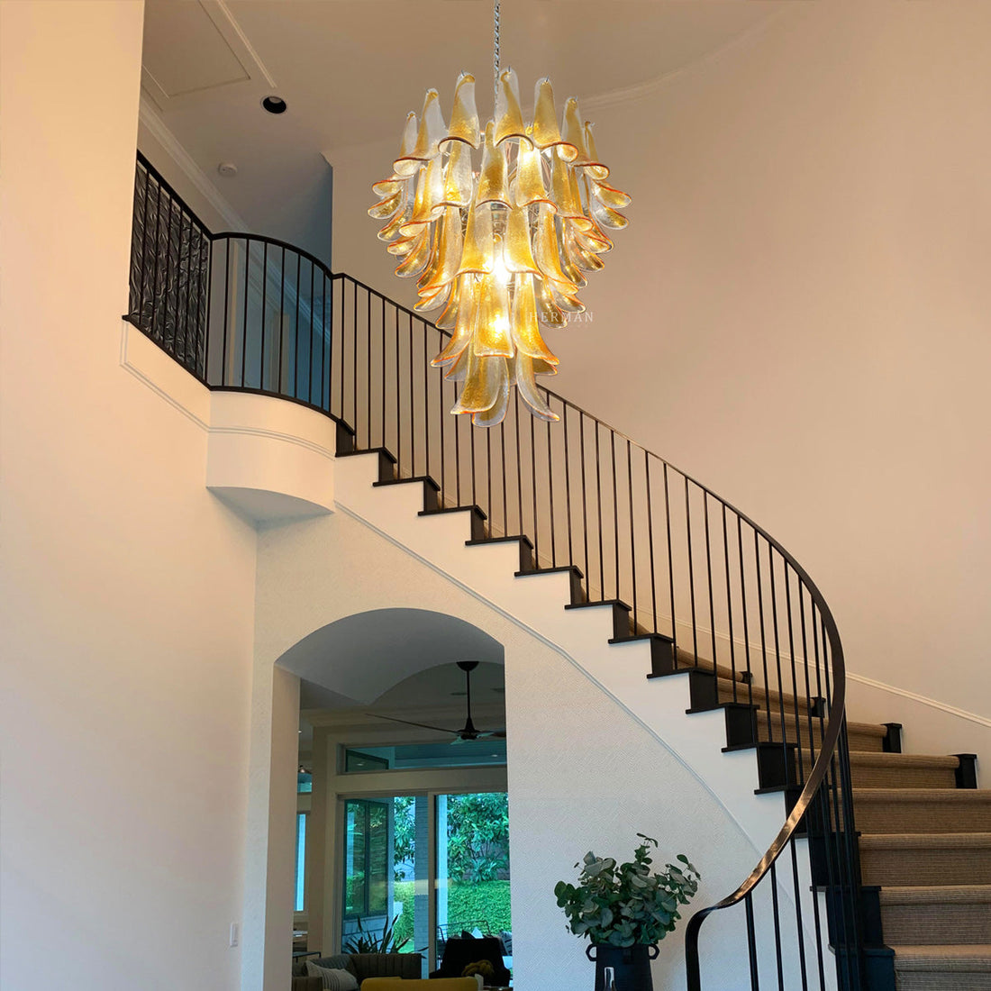 Murano Glass Chandelier – 52 Petals – Amber