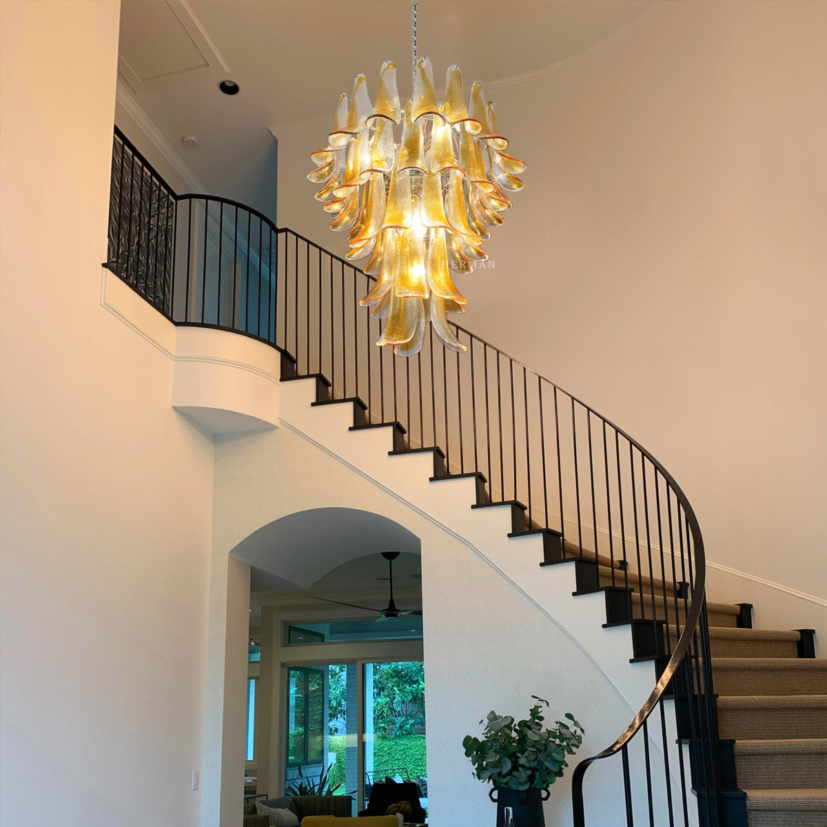 Murano Glass Chandelier – 52 Petals – Amber