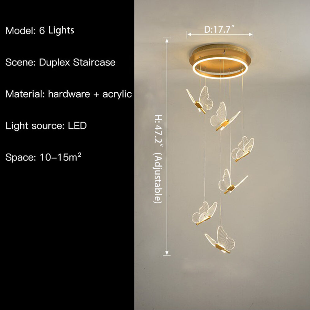 Nordic Butterfly Chandelier Luxury Foyer Staircase Ceiling Light for Living / Dining Room