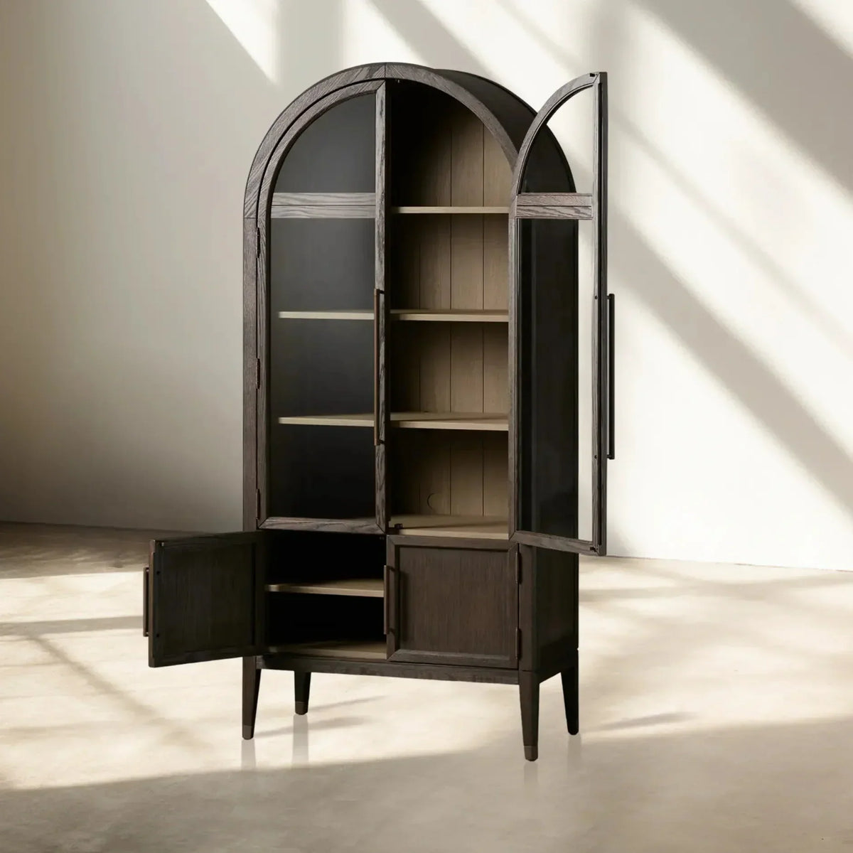 Hattie Glass Accent Cabinet in Oak 36-Inchw 46-Inchw
