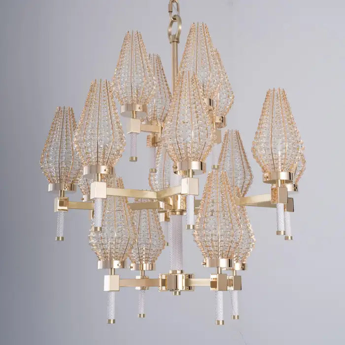 Modern 3-Tiered Crystal Shade Chandelier for Living Room / low-Ceiling