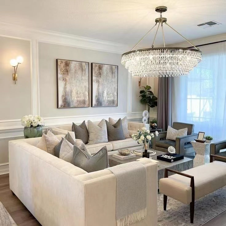 Large Modern Light Luxury Semi-Flushmount Glass Raindrop Chandelier for Dining Room / Living Room