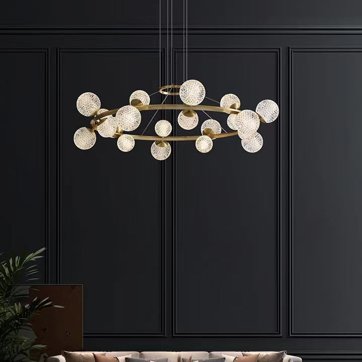 Modern Crystal Brass Finish Chandelier Molecular Ceiling Light with Round and Rectangular Shape