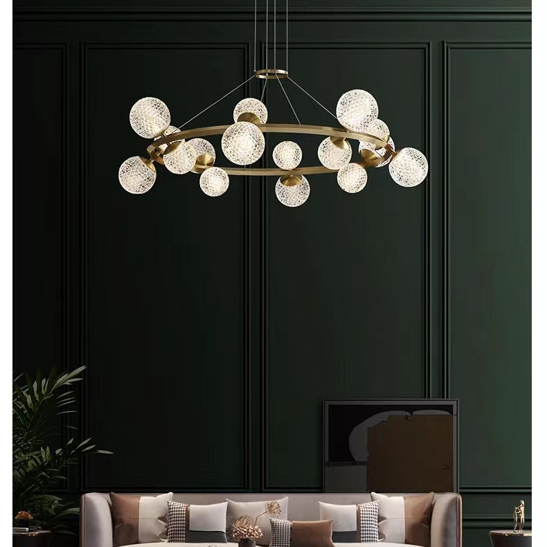 Modern Crystal Brass Finish Chandelier Molecular Ceiling Light with Round and Rectangular Shape
