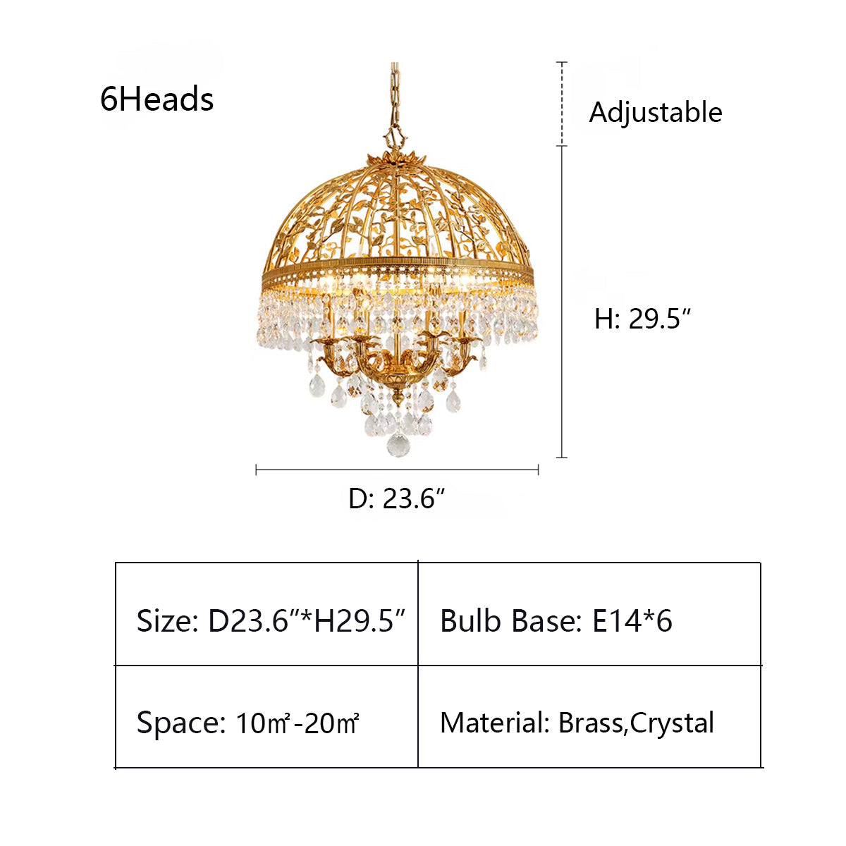 Baroque Luxury Full Copper Crystal Pendent Candle Chandelier for Entryway / foyer / dining Room