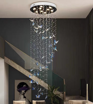 Northern European Style K9 Crystal Floating Butterfly Chandelier for High-Ceiling