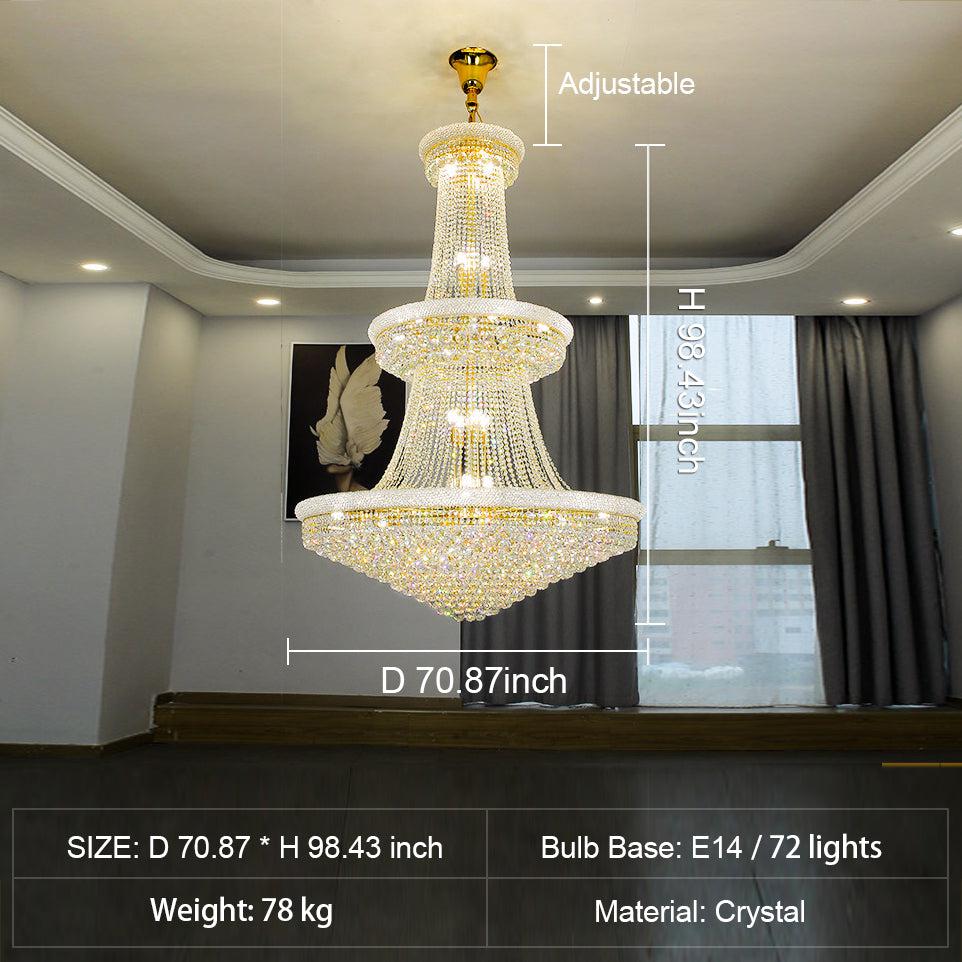 Luxury French Empire Chandelier for Villa Hall Ceiling Three-Layers Crystal Light for Hotel Lobby