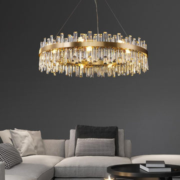 Luxury Round Crystal Chandelier with Stainless Steel Finish Modern Ceiling Light for Living and Dining Room