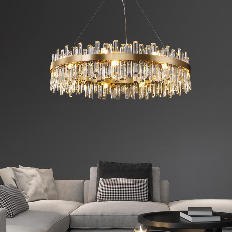 Luxury Round Crystal Chandelier with Stainless Steel Finish Modern Ceiling Light for Living and Dining Room