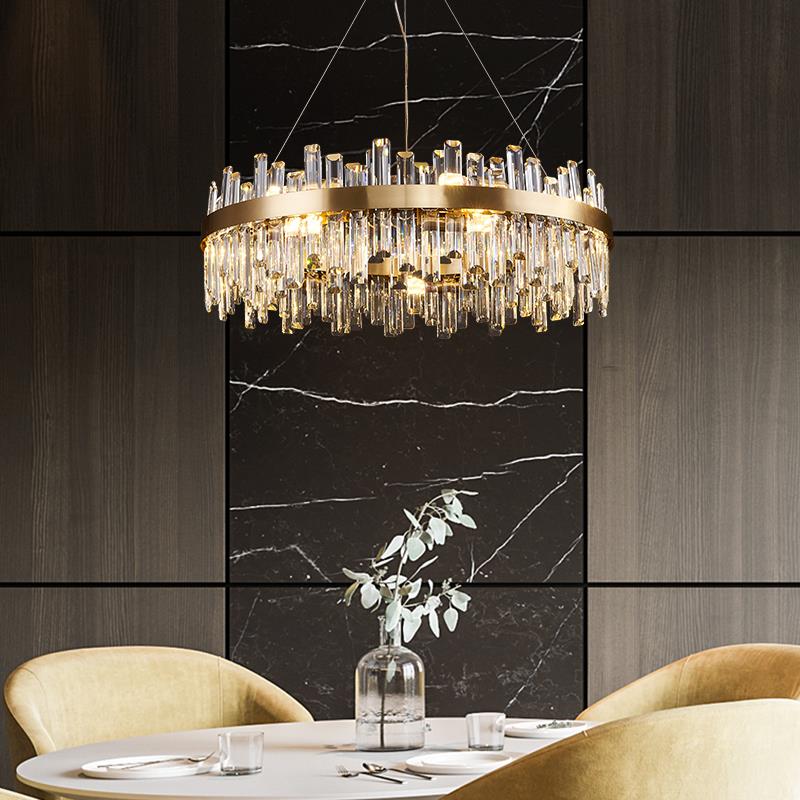 Luxury Round Crystal Chandelier with Stainless Steel Finish Modern Ceiling Light for Living and Dining Room