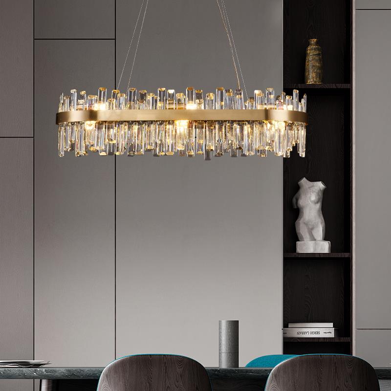 Luxury Round Crystal Chandelier with Stainless Steel Finish Modern Ceiling Light for Living and Dining Room