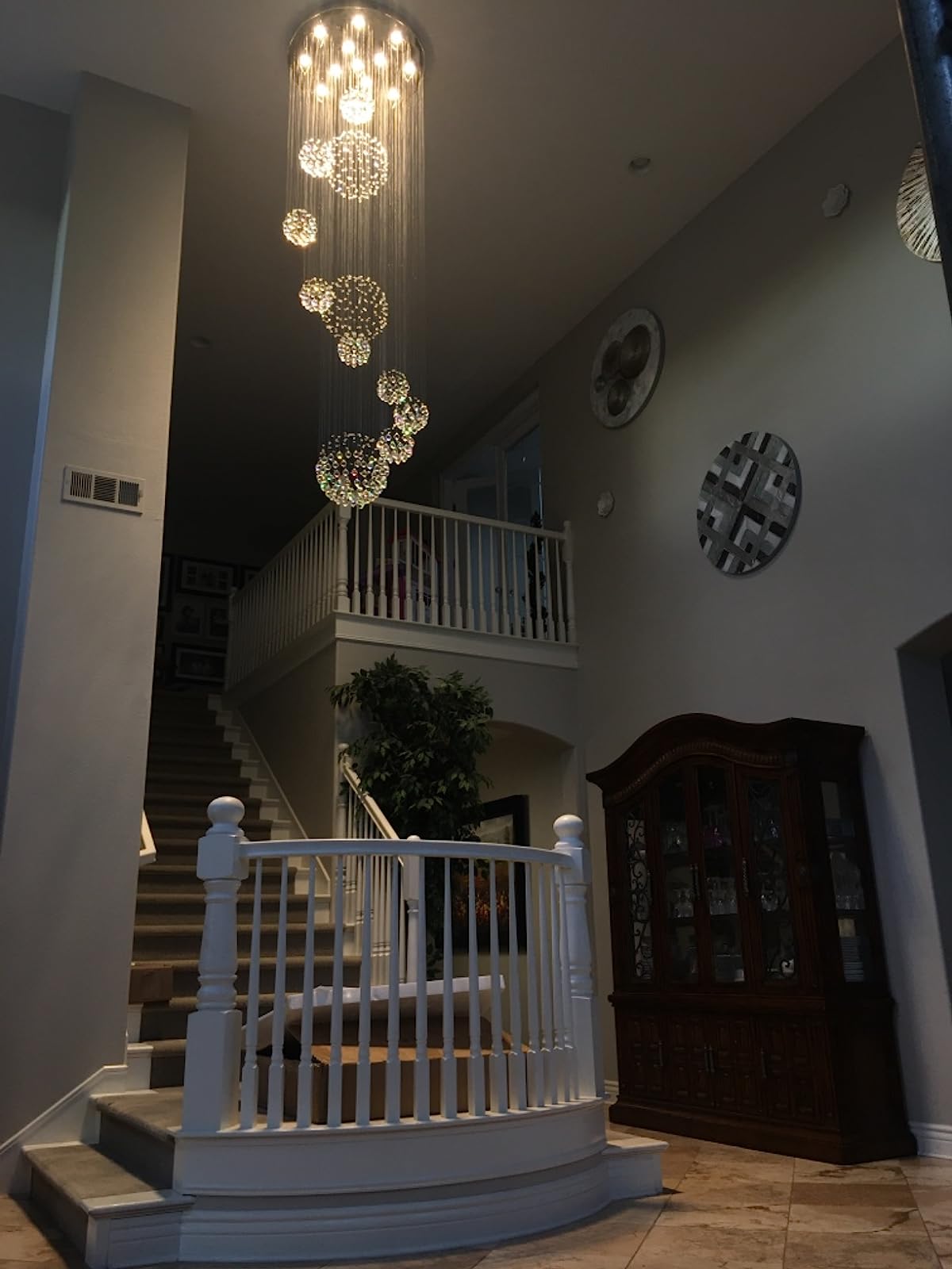 K9 Crystal Raindrop Globe Spiral Chandelier for Entryway and Staircase