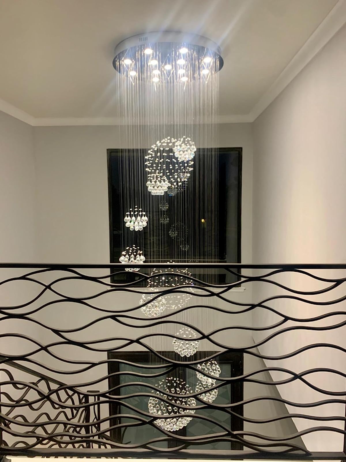 K9 Crystal Raindrop Globe Spiral Chandelier for Entryway and Staircase