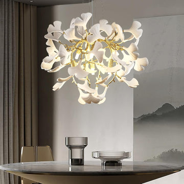 23.6-InchGold and White Ceramic Ginkgo Leaf Chandeliers