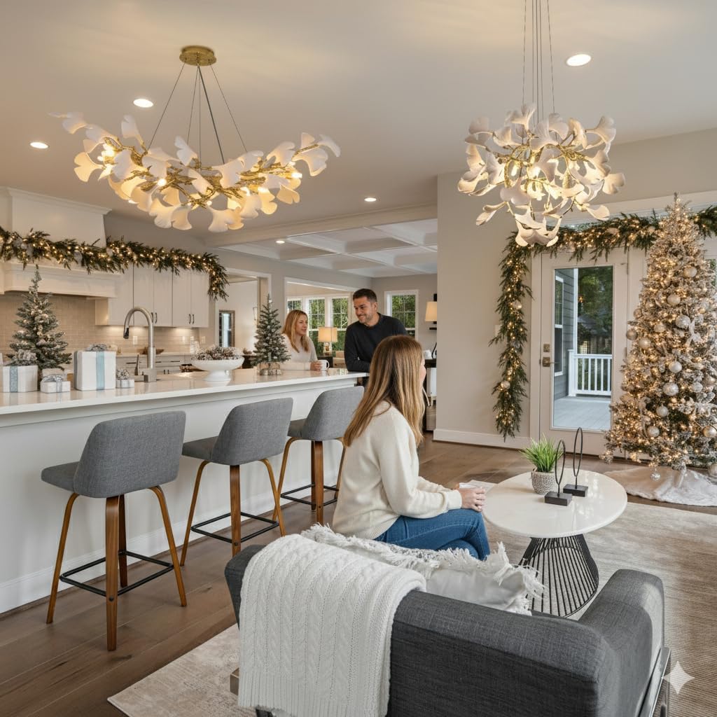 23.6-InchGold and White Ceramic Ginkgo Leaf Chandeliers