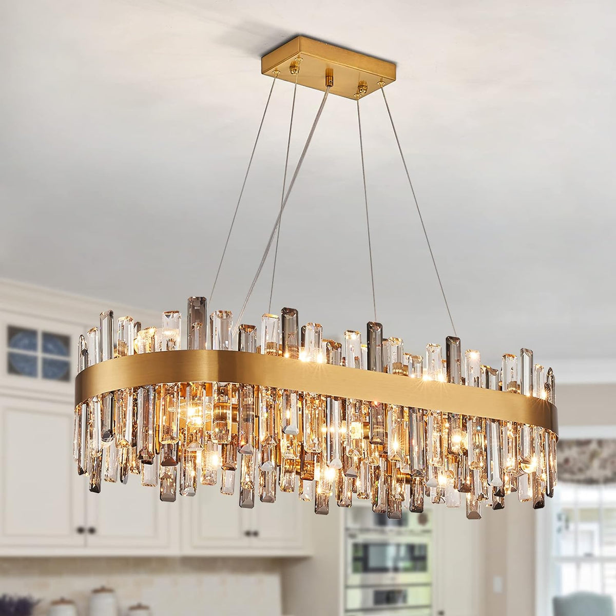 Luxury Round Crystal Chandelier with Stainless Steel Finish Modern Ceiling Light for Living and Dining Room