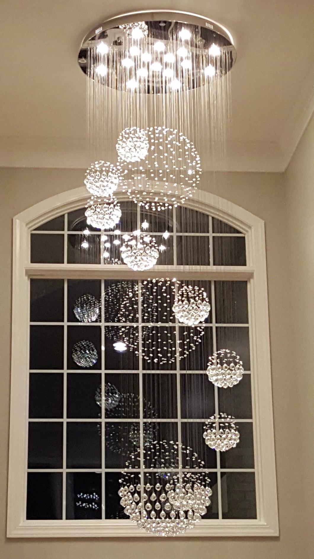 K9 Crystal Raindrop Globe Spiral Chandelier for Entryway and Staircase