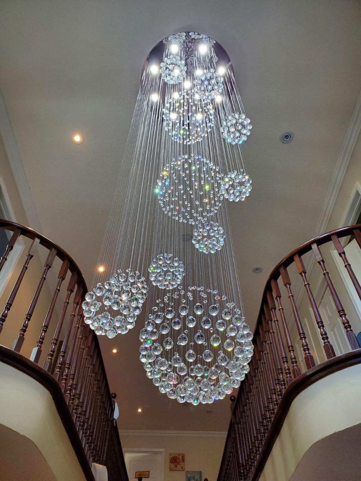 K9 Crystal Raindrop Globe Spiral Chandelier for Entryway and Staircase