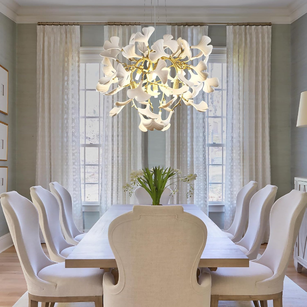 23.6-InchGold and White Ceramic Ginkgo Leaf Chandeliers
