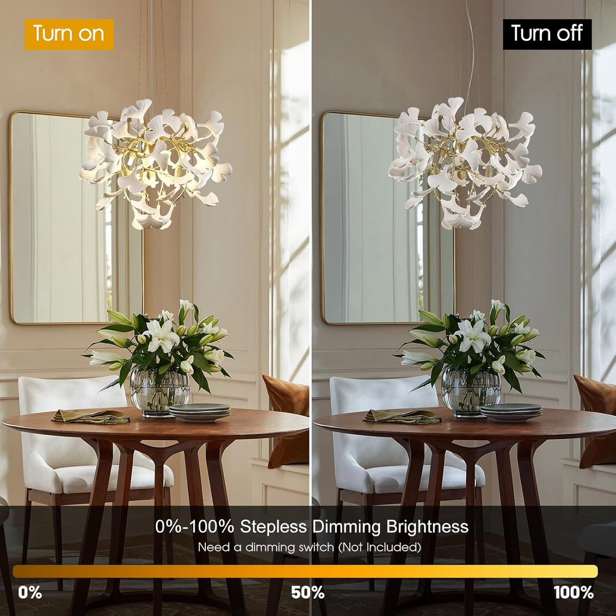 23.6-InchGold and White Ceramic Ginkgo Leaf Chandeliers